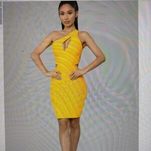 Chic One-Shoulder bandage Yellow Dress